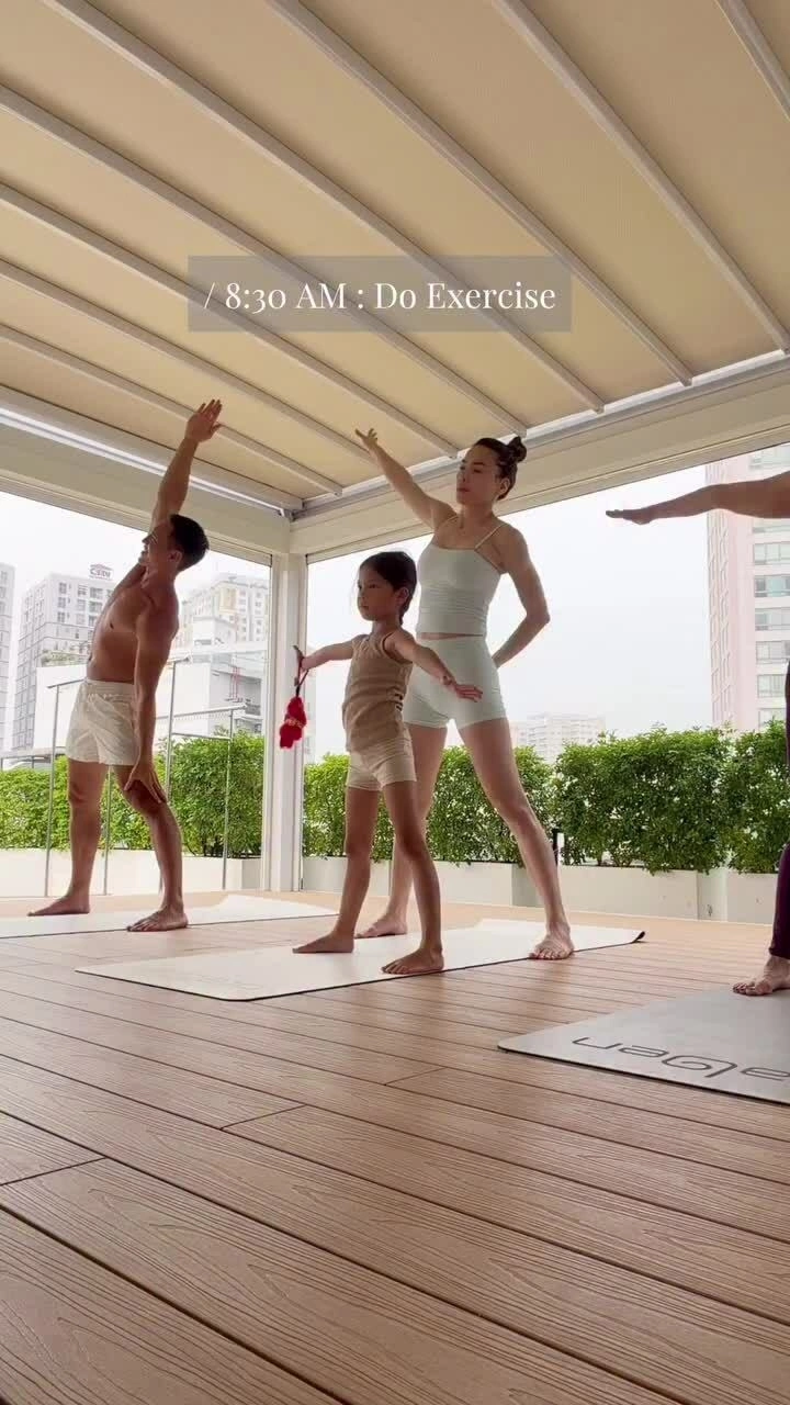 Gia đình Hồ Ngọc Hà dành thời gian tập thể dục cùng nhau